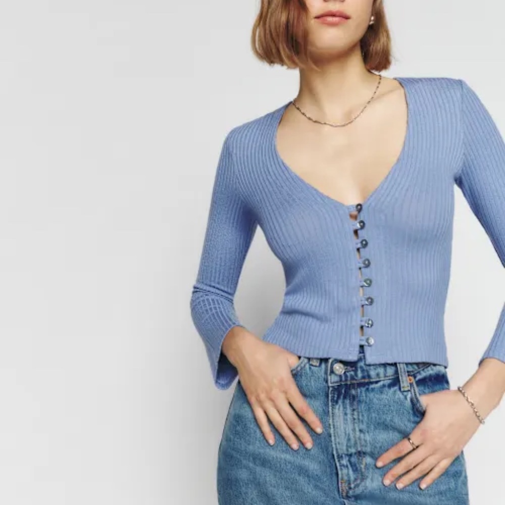 Reformation Gellar Knit Top Blue - Size M